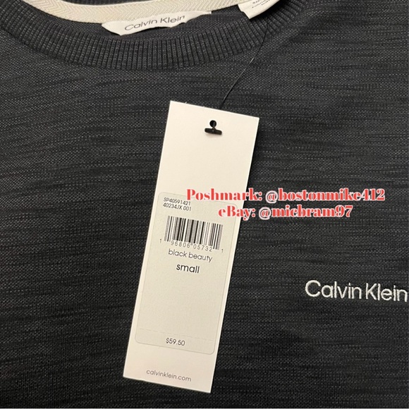 Calvin Klein Black Long Sleeves Crew pullover SM Mens CK lightweight knit w logo - Picture 7 of 14